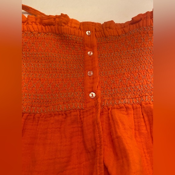 Free People Orange Smocked Tie Straps Tank Top Size XS - Picture 7 of 7
